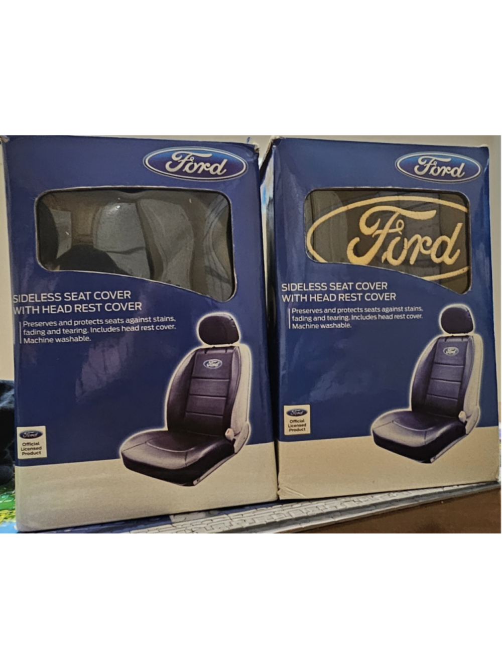 New/Open Box Universal Ford Front Sideless Seat Cover w/headrest cover- Set of 2